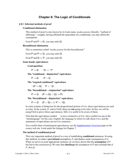 Chapter 8: the Logic of Conditionals