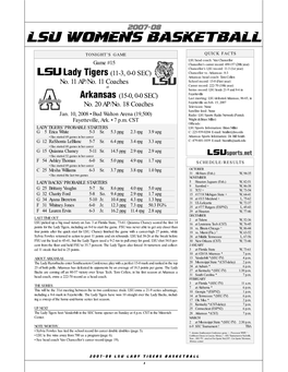 LSU Women's Basketball LSU Combined Team Statistics (As of Jan 04, 2008) All Games