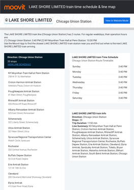 LAKE SHORE LIMITED Train Time Schedule & Line Route