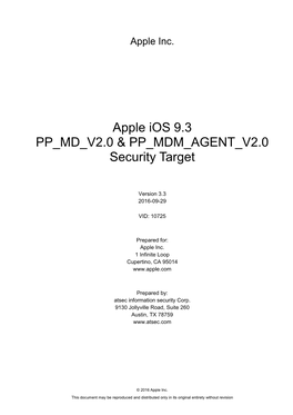 Apple Ios 9.3 PP MD V2.0 & PP MDM AGENT V2.0 Security Target