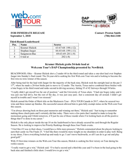 Kramer Hickok Grabs 54-Hole Lead at Web.Com Tour's DAP