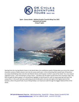 Spain - Canary Islands - Walking Paradise Tenerife Hiking Tour 2022 Individual Self-Guided 8 Days/7 Nights