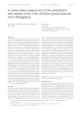 A Conservation Assessment of the Amphibians and Reptiles of the Forêt D'ambre Special Reserve, North Madagascar