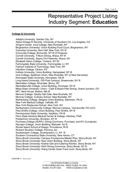 Representative Project Listing Industry Segment: Education