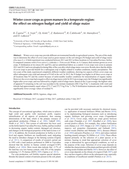 Winter Cover Crops As Green Manure in a Temperate Region: the Effect on Nitrogen Budget and Yield of Silage Maize