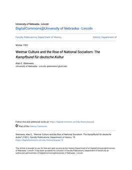 Weimar Culture and the Rise of National Socialism: the Kampfbund Für Deutsche Kultur