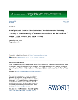 Briefly Noted: Orcrist: the Bulletin of the Tolkien and Fantasy Society at the University of Wisconsin--Madison #9