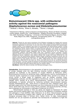 Molina A. J., Abisado R. G., Calugay R. J., 2016 Bioluminescent Vibrio Spp