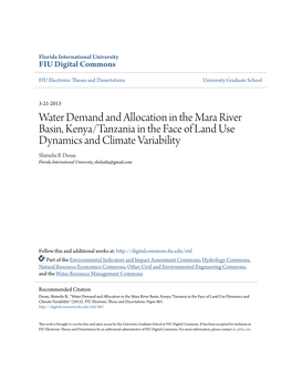 Water Demand and Allocation in the Mara River Basin, Kenya/Tanzania in the Face of Land Use Dynamics and Climate Variability Shimelis B