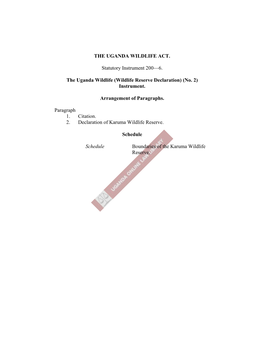 THE UGANDA WILDLIFE ACT. Statutory Instrument 200—6