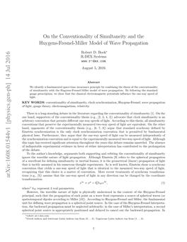 On the Conventionality of Simultaneity and the Huygens-Fresnel-Miller