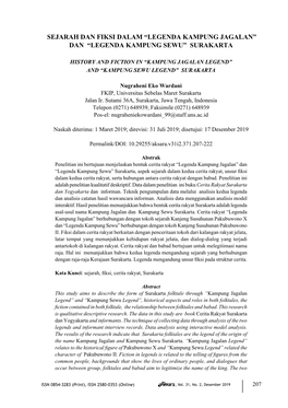 Sejarah Dan Fiksi Dalam “Legenda Kampung Jagalan” Dan “Legenda Kampung Sewu” Surakarta