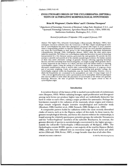 Diptera): Tests of Alternative Morphological Hypotheses