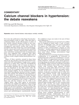 Calcium Channel Blockers in Hypertension: the Debate Reawakens