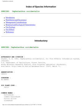Cephalanthus Occidentalis, Species Information
