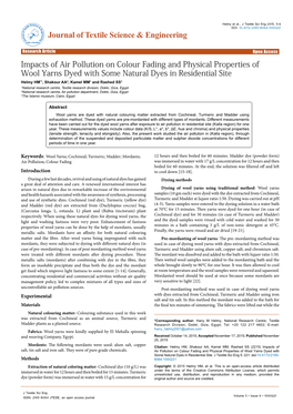 Impacts of Air Pollution on Colour Fading and Physical Properties Of