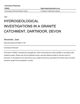 •4 HYDROGEOLOGICAL INVESTIGATIONS in a GRANITE