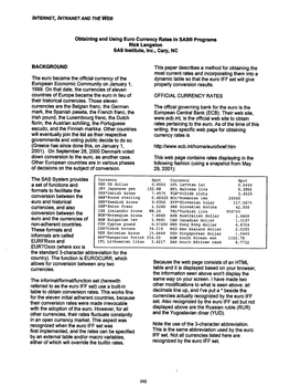 Obtaining and Using Euro Currency Rates in SAS® Programs Rick Langston SAS Institute, Inc., Cary, NC