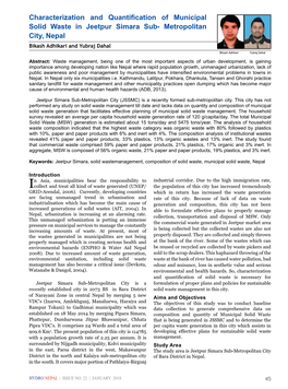 Characterization and Quantification of Municipal Solid Waste in Jeetpur Simara Sub- Metropolitan City, Nepal