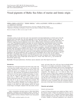 Visual Pigments of Baltic Sea Fishes of Marine and Limnic Origin