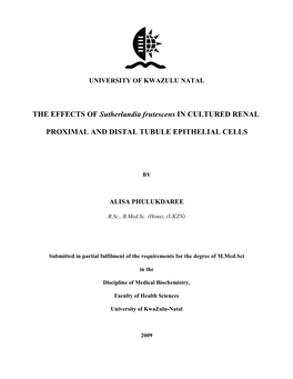 THE EFFECTS of Sutherlandia Frutescens in CULTURED RENAL