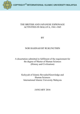 The British and Japanese Espionage Activities in Malaya, 1941-1945