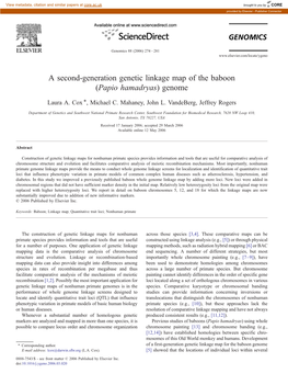 A Second-Generation Genetic Linkage Map of the Baboon (Papio Hamadryas) Genome ⁎ Laura A