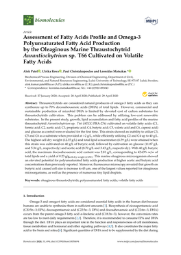 Assessment of Fatty Acids Profile and Omega-3 Polyunsaturated Fatty