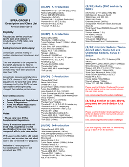 SVRA GROUP 8 Description and Class List