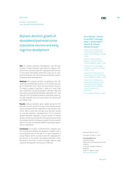 Biphasic Dendritic Growth of Dorsolateral Prefrontal Cortex Associative Neurons and Early Cognitive Development