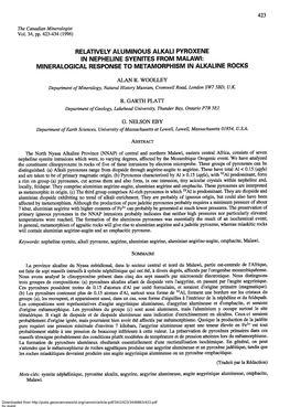 Relatively Aluminous Alkali Pyroxene in Nepheline