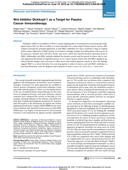 Wnt Inhibitor Dickkopf-1 As a Target for Passive Cancer Immunotherapy