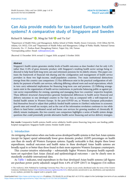 Can Asia Provide Models for Tax-Based European Health Systems? a Comparative Study of Singapore and Sweden