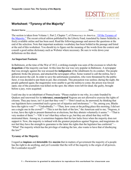 Worksheet: “Tyranny of the Majority”