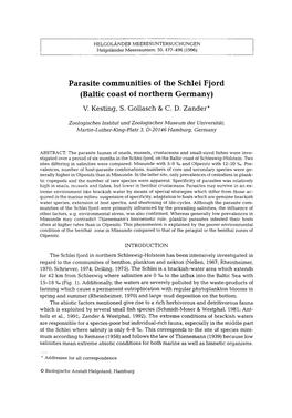 Parasite Communities of the Schlei Fjord (Baltic Coast of Northern Germany) V