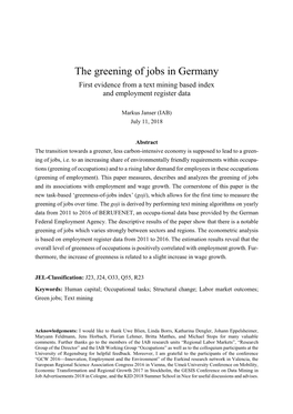 The Greening of Jobs in Germany First Evidence from a Text Mining Based Index and Employment Register Data