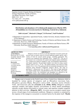 Distribution and Abundance of Cerithideopsilla Djadjariensis (Martin 1899) (Potamididae) on Avicennia Marina in Rembang, Central Java, Indonesia