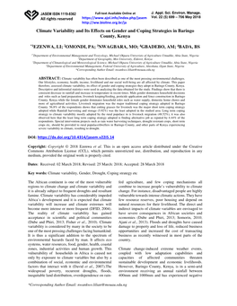 Climate Variability and Its Effects on Gender and Coping Strategies in Baringo County, Kenya