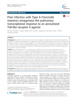 Prior Infection with Type a Francisella Tularensis Antagonizes The
