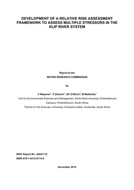 Development of a Relative Risk Assessment Framework to Assess Multiple Stressors in the Klip River System