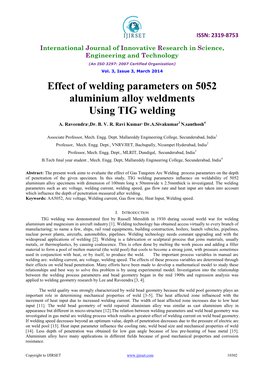 Effect of Welding Parameters on 5052 Aluminium Alloy Weldments Using TIG Welding