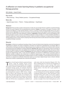 A Reflection on Motor Learning Theory in Pediatric Occupational Therapy Practice