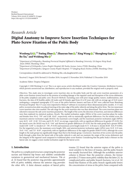 Research Article Digital Anatomy to Improve Screw Insertion Techniques for Plate-Screw Fixation of the Pubic Body