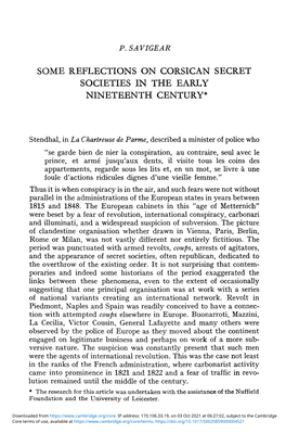 Some Reflections on Corsican Secret Societies in the Early Nineteenth Century*