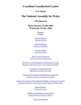 The Official Report of the Welsh Assembly