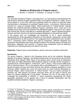 Studies on Biodiversity of Fragaria Vesca L. L