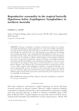 Reproductive Seasonality in the Tropical Butterfly Hypolimnas Bolina