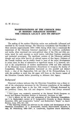 O. W. Gerus MANIFESTATIONS of the COSSACK IDEA in MODERN