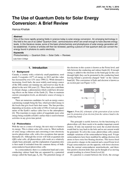 The Use of Quantum Dots for Solar Energy Conversion: a Brief Review