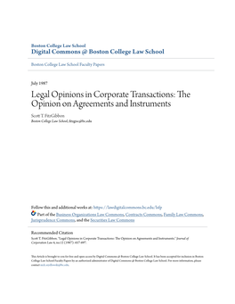 Legal Opinions in Corporate Transactions: the Opinion on Agreements and Instruments Scott .T Fitzgibbon Boston College Law School, Fitzgisc@Bc.Edu